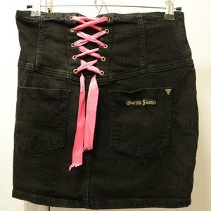 Guess jeans Stretch Extensible Black Mini Skirt 29 inch waist Pink Lace up back